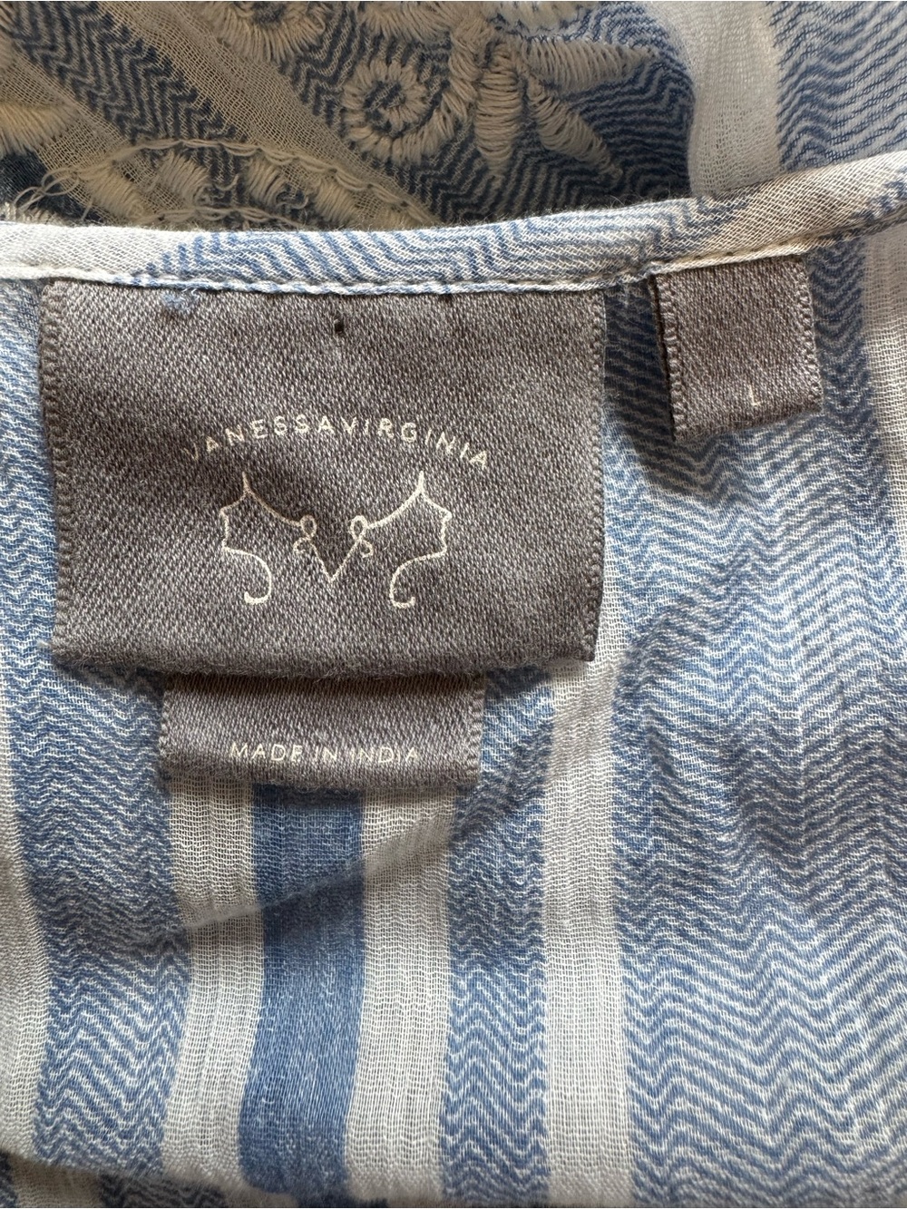 Vanessa Virginia Anthropologie Blue White Striped Embroidered Hem Eyelet Boho L - Picture 2 of 12